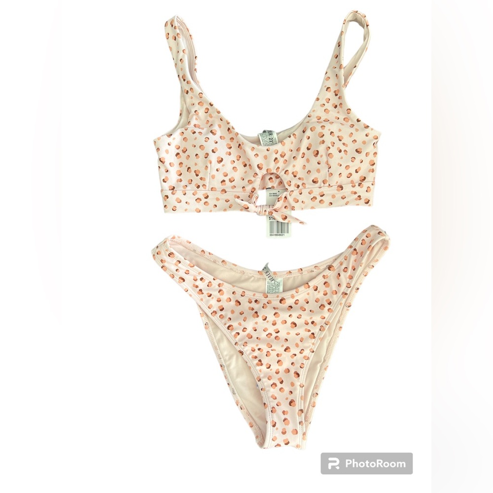 Forever 21, two piece, bathing suit, pink animal print